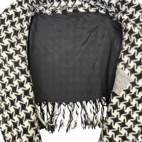 VINTAGE YOHJI YAMAMOTO BLACK HOUNDSTOOTH FRINGE KNIT JACKET WOMENS 2 JAPAN WOOL - Picture 9 of 16